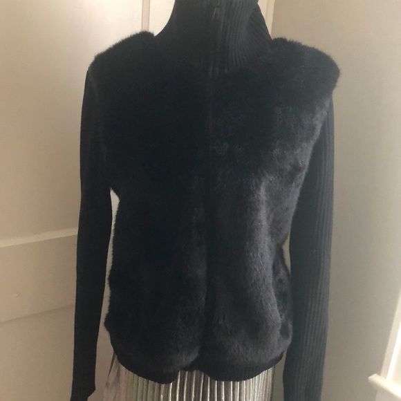 Charter Club Black Faux Fur Sweater Sz. Lg EUC - Picture 1 of 5